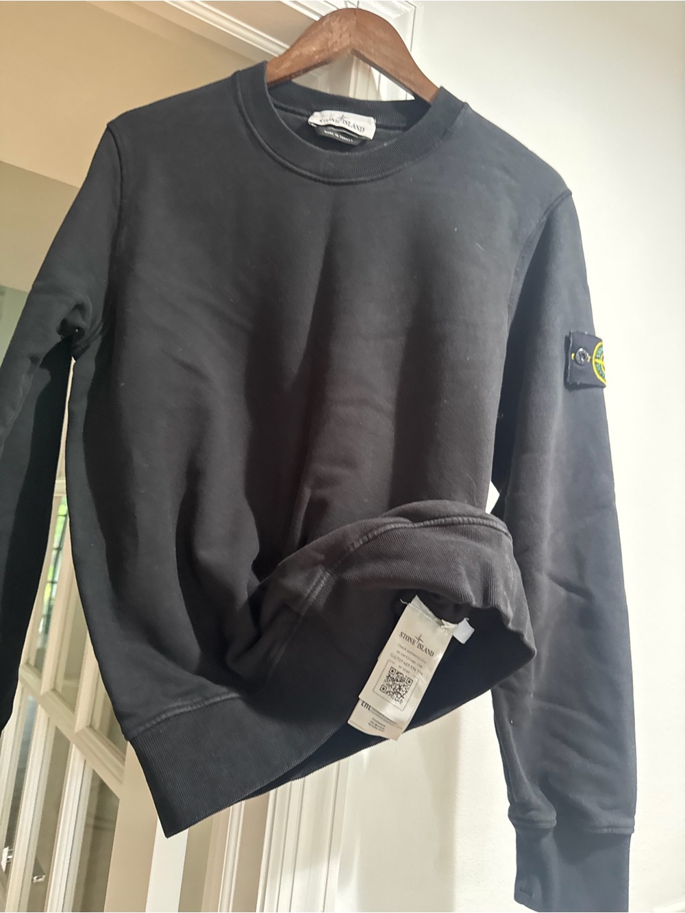 Stone Island Black Crewneck Sweatshirt with Compass Patch